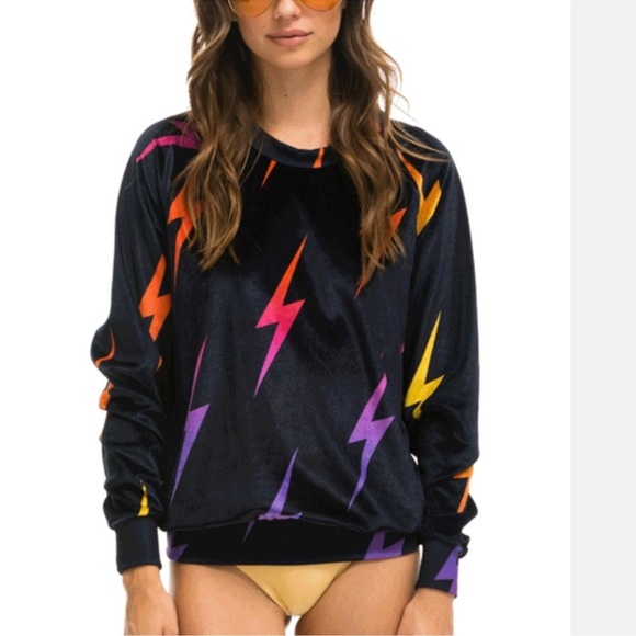 Aviator Nation Tops - Aviator Nation Velvet Bolt Crew Neck Sweatshirt